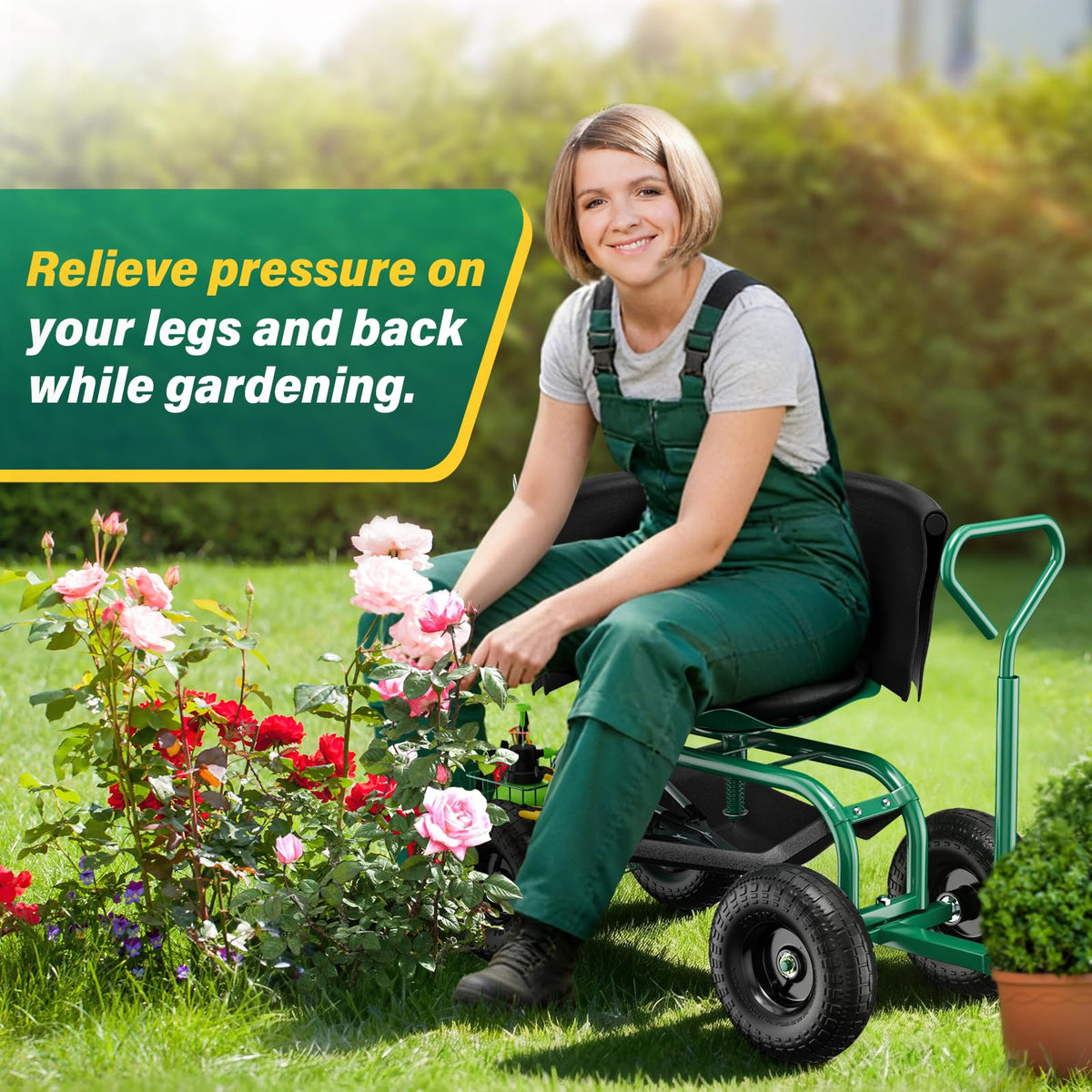 Baotree Garden Seat storage basket keeps tools within reach during tasks