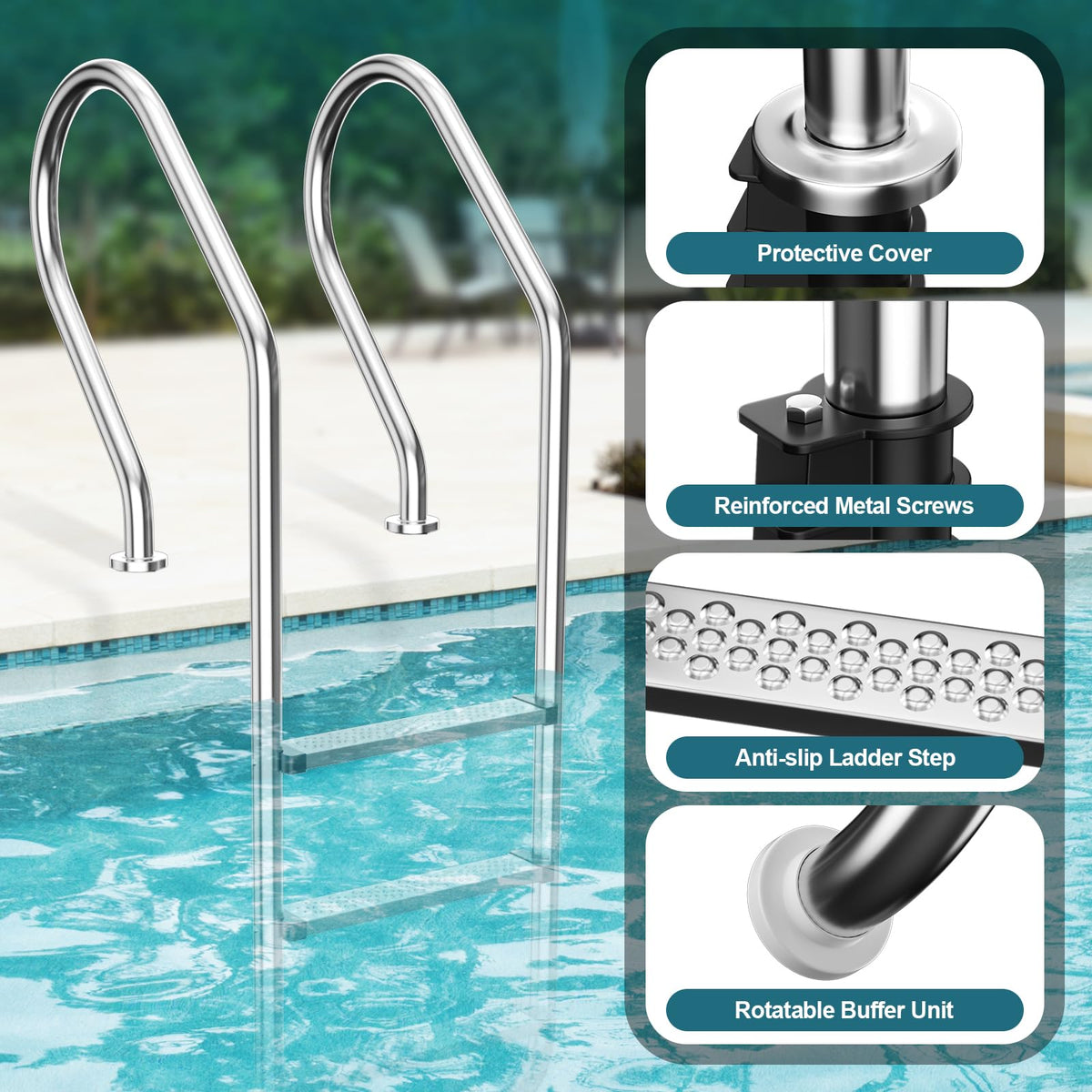 Baotree ladder supports up to 330 pounds for sturdy pool access.