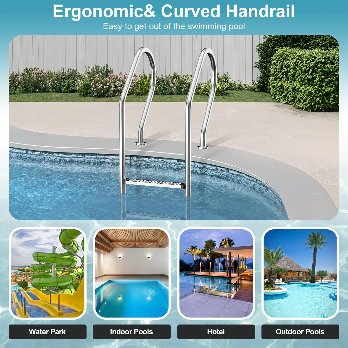Baotree anti-slip treads improve footing on wet pool sides.