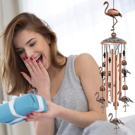 Baoxue flamingo wind chimes with copper-plated finish enhance yard aesthetics and mood.