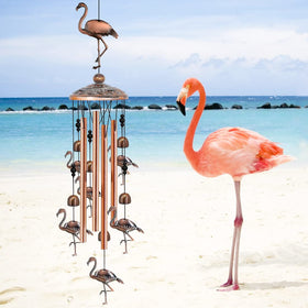 Baoxue flamingo wind chimes with copper-plated surface for retro garden vibe.