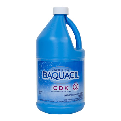 Baquacil CDX bottle pour showing easy oxidizer maintenance.
