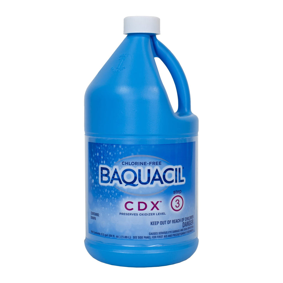 Baquacil CDX bottle pour showing easy oxidizer maintenance.
