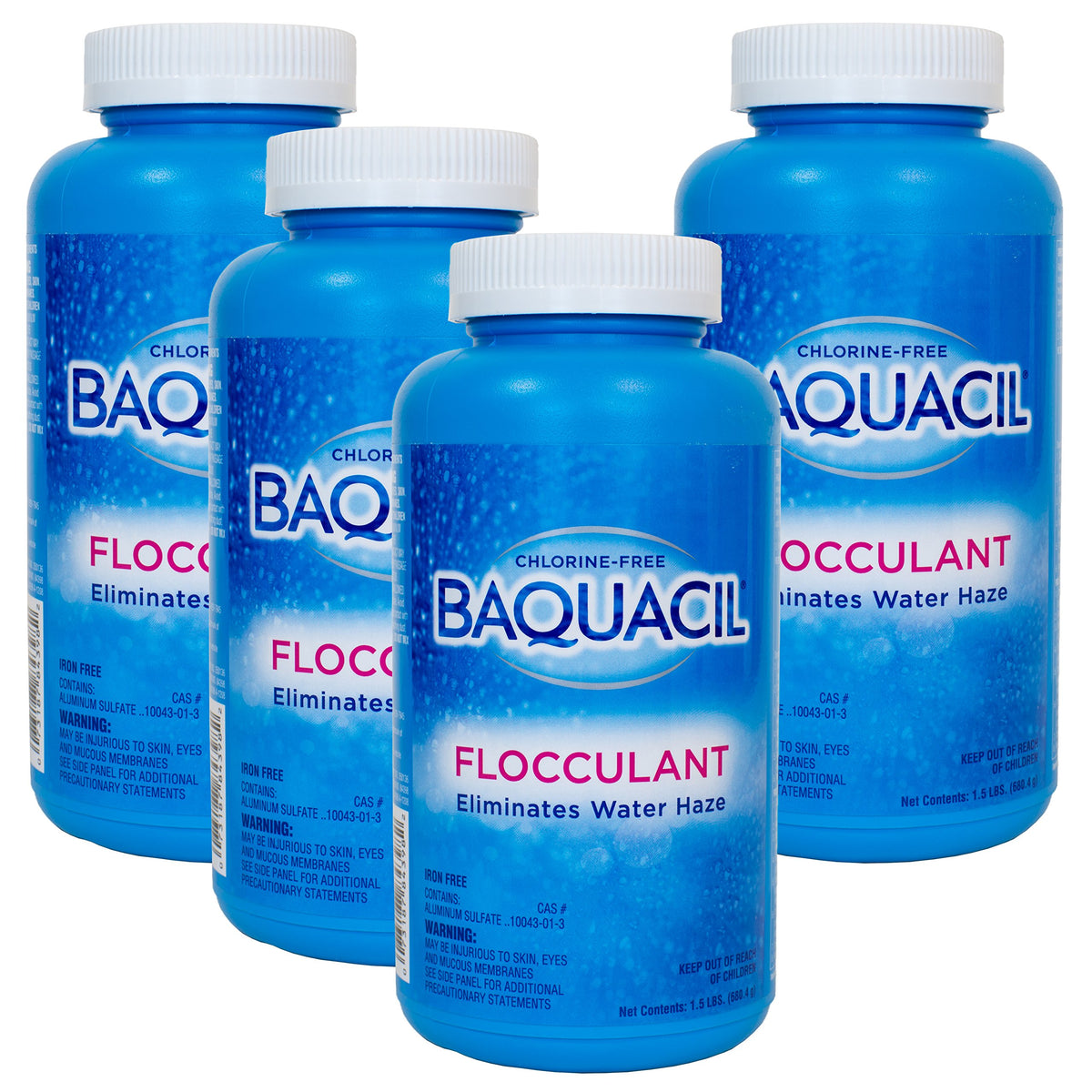 Baquacil Flocculant bottle dissolving to clear cloudy pool water for easier maintenance.