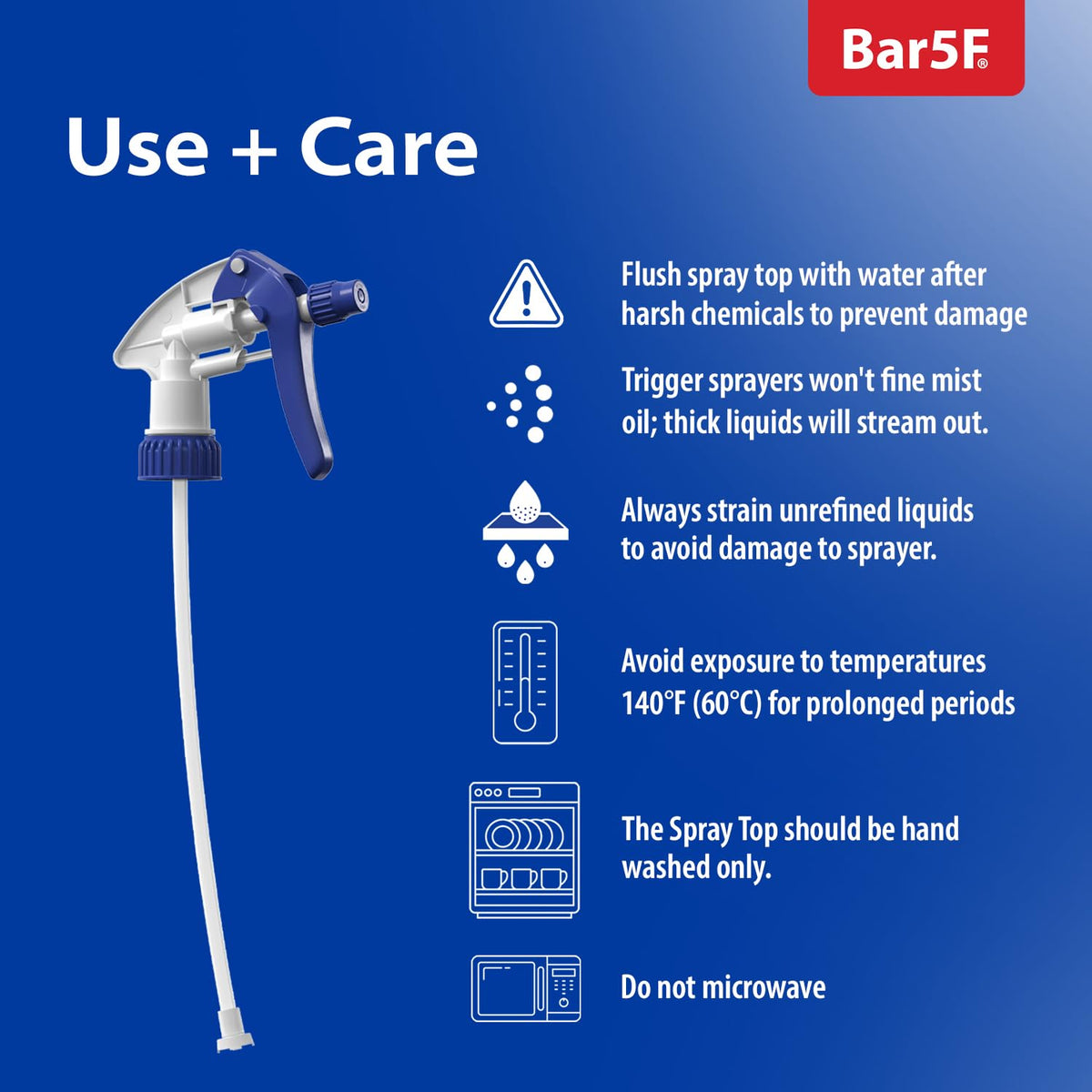 Bar5F leakproof trigger with ergonomic grip reduces spills during cleaning tasks.