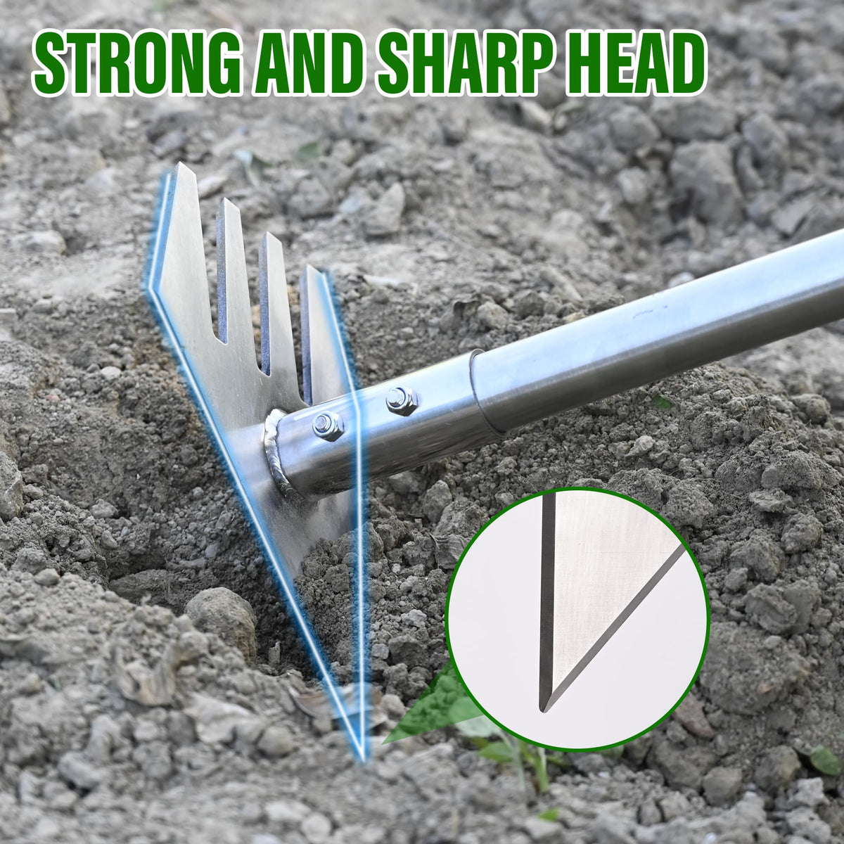 BARAYSTUS 4-in-1 design shows versatile weed, rake, cultivate and dig capabilities