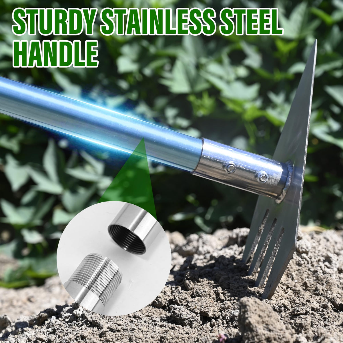 BARAYSTUS stainless steel blade close-up highlighting sharp edges for tough soil