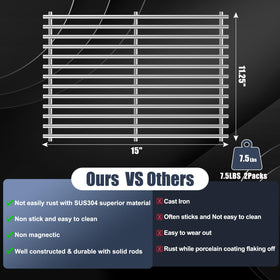 Barbqtime 15in SUS304 grates grid pattern for durable grilling.