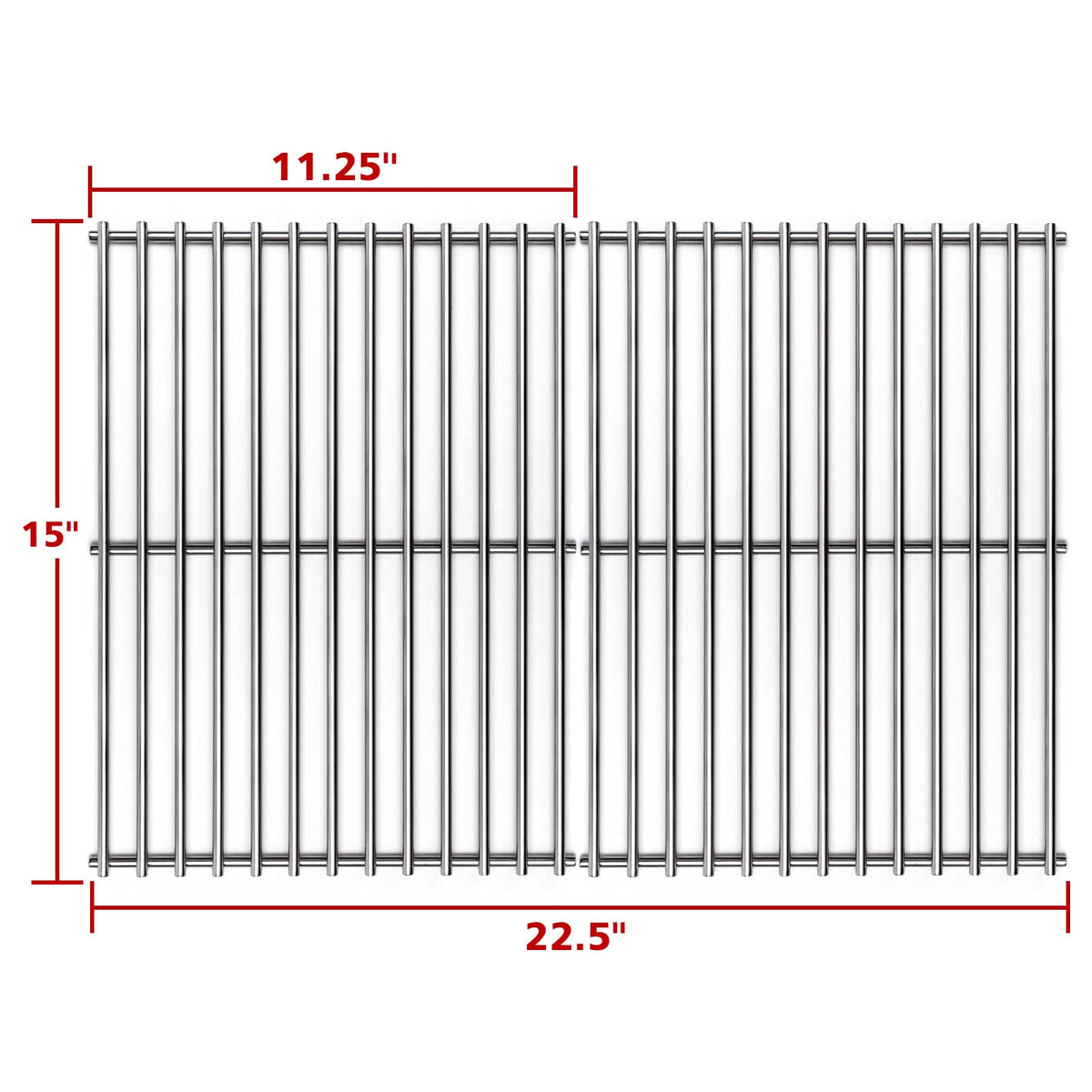 Barbqtime 15in SUS304 grates showing sear marks on meat.