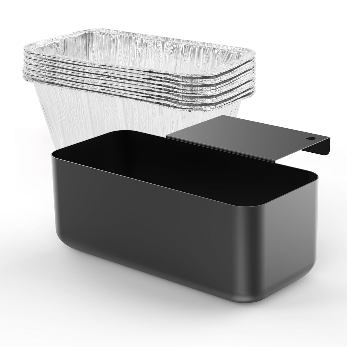 Barbqtime grease cup attached to a Blackstone griddle keeps drippings neatly contained