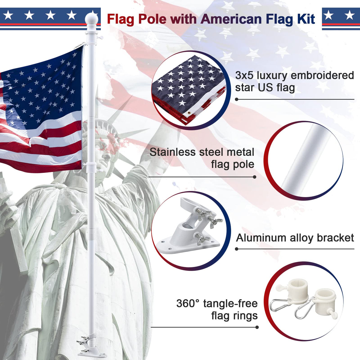 Barcetine 3x5 embroidered US flag with vivid colors
