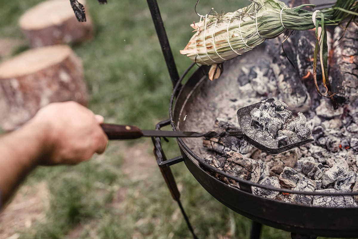 Barebones Cowboy Grill Coal Shovel cleans easily after grilling thanks to smooth stainless surface