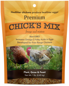 Barenbrug Premium Free Range Chicks Mix seed bag supports poultry forage.