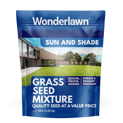Barenbrug Wonderlawn Sun and Shade seed mix front bag shows premium quality for sun and shade.