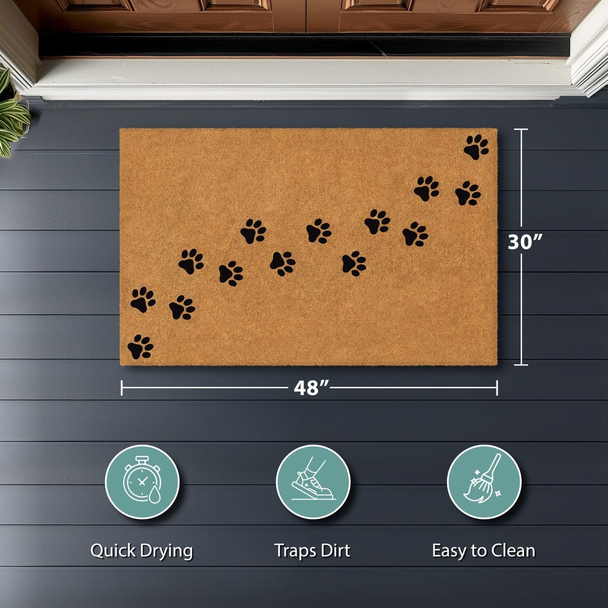 Barnyard Designs heavy-duty backing protects floors during high traffic and wet weather.