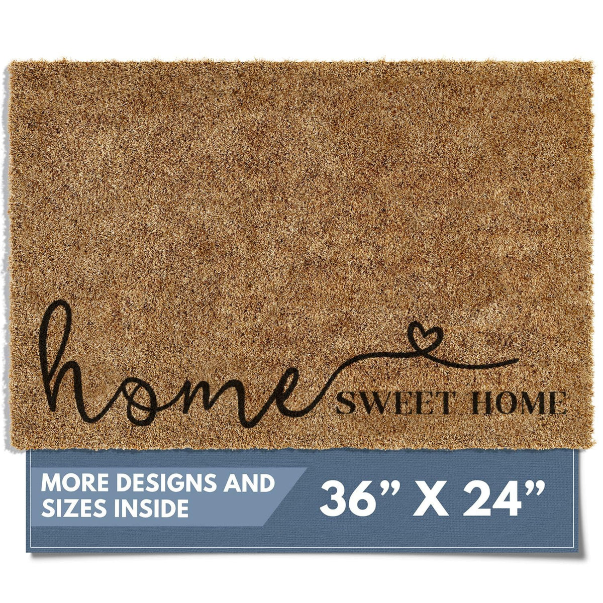 Barnyard Designs doormat with Home Sweet Home script welcoming guests at the door
