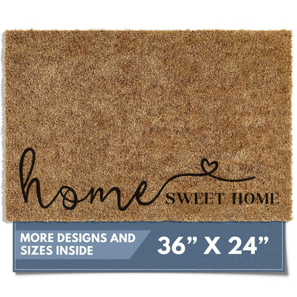 Barnyard Designs doormat with Home Sweet Home script welcoming guests at the door
