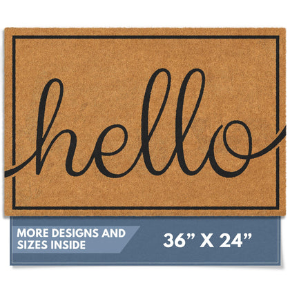 Barnyard Designs Hello doormat on front door with bold welcome message