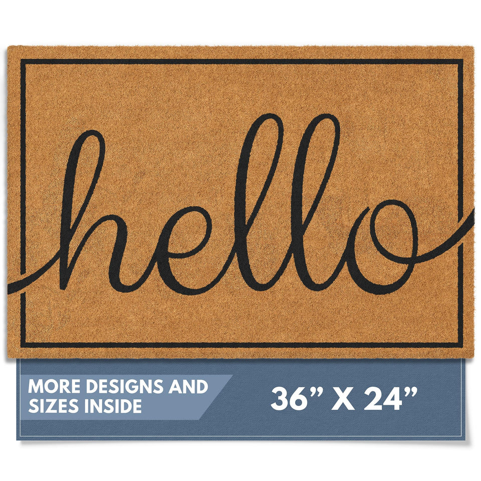 Barnyard Designs Hello doormat on front door with bold welcome message