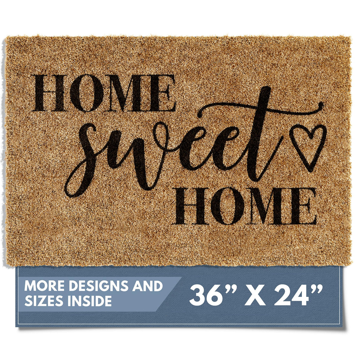 Barnyard Designs Home Sweet Home doormat at front door with bold welcome text