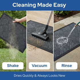 Barnyard Designs indoor outdoor mat with non-slip backing for safety.