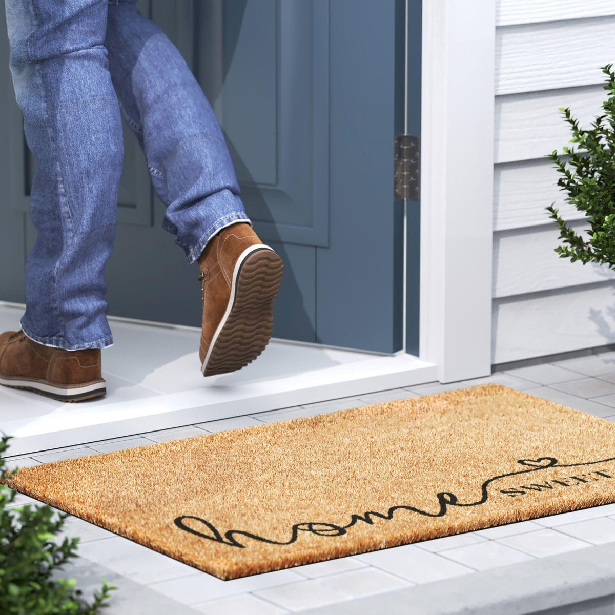 Barnyard Designs non-slip backing keeps the entry mat firmly positioned on any porch