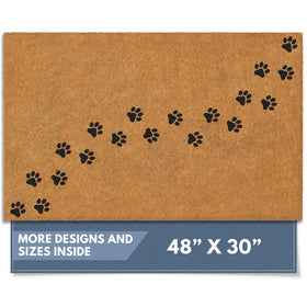 Barnyard Designs Paws Doormat at the front door with a welcoming paw print motif.