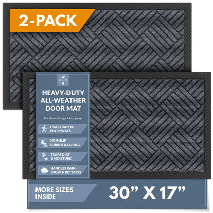 Barnyard Designs premium gray front door mat 2-pack protects entryways from dirt.