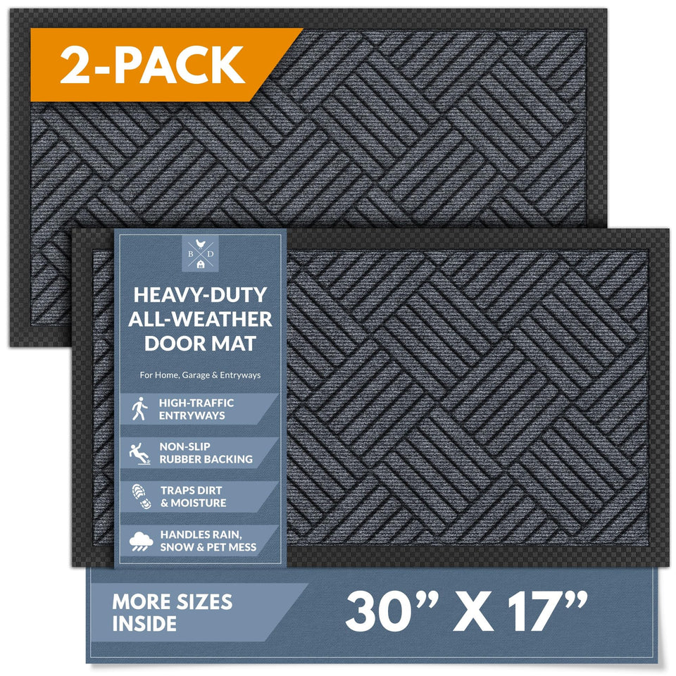Barnyard Designs premium gray front door mat 2-pack protects entryways from dirt.