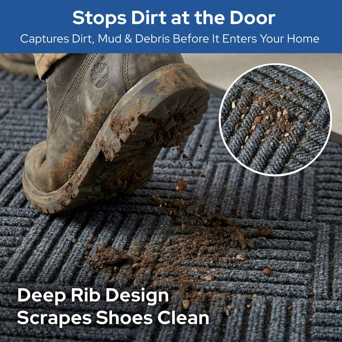 Barnyard Designs textured crosshatch gray mat traps moisture at the threshold.