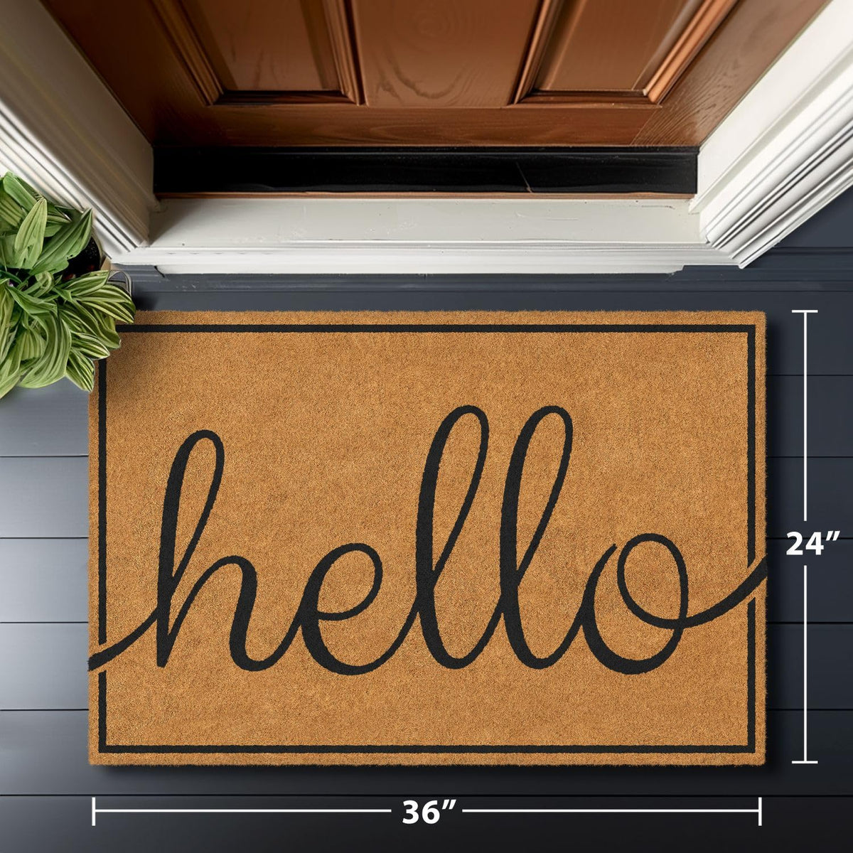 Barnyard Designs welcome mat on porch ideal for guests