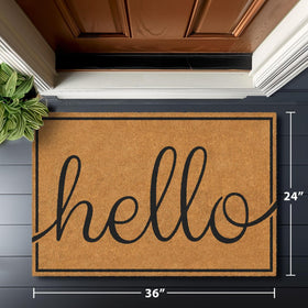 Barnyard Designs welcome mat on porch ideal for guests
