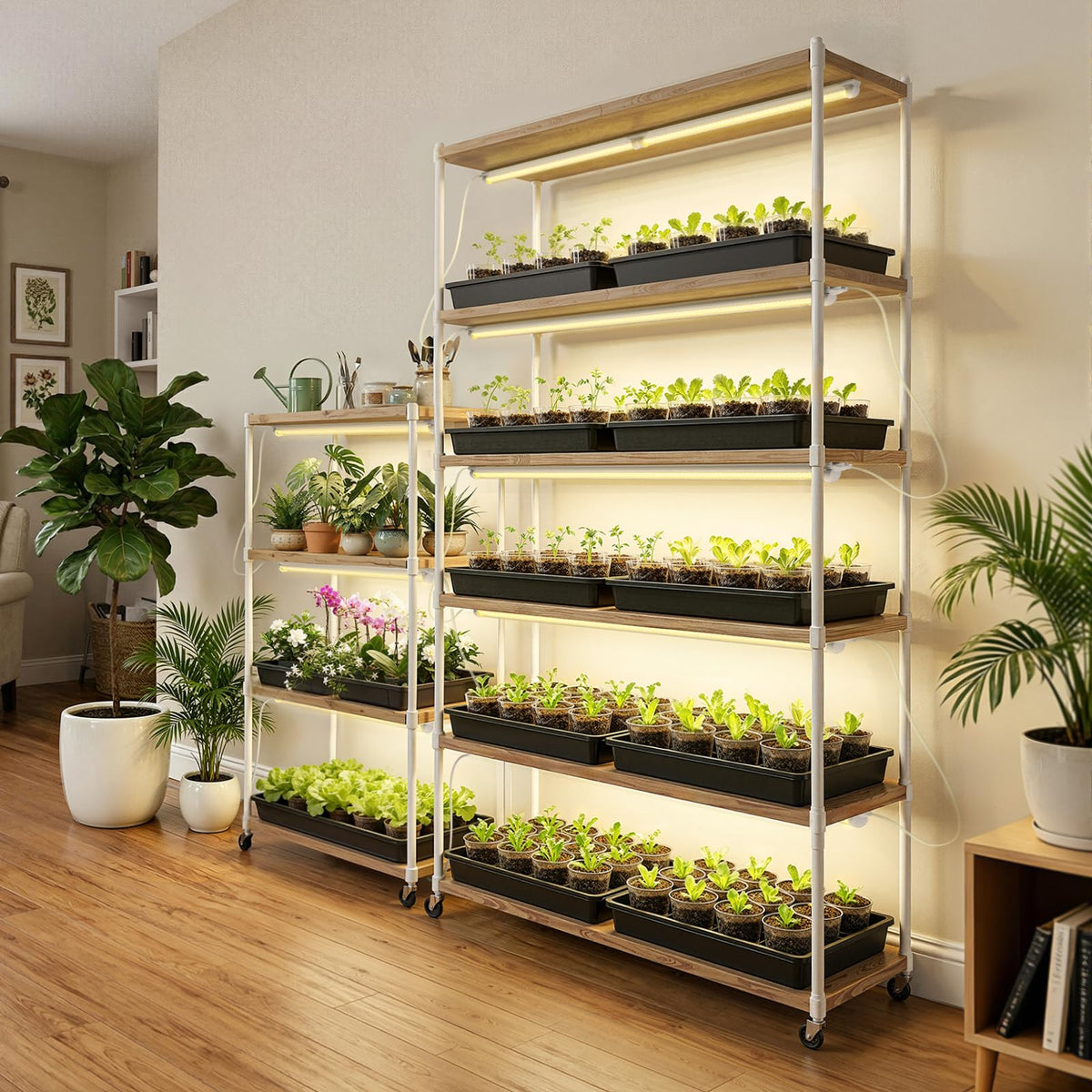 Barrina 3ft T8 grow light yellow frame in greenhouse scene