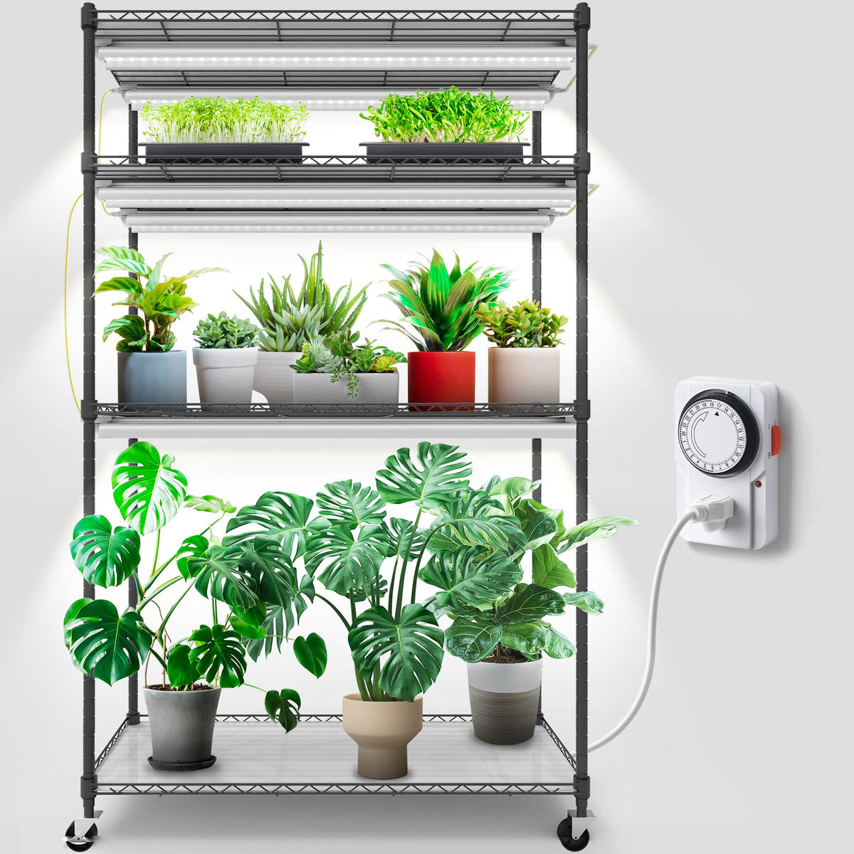 Barrina CX5 plant stand with grow light shown from the front for seed starting display.