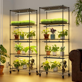 Barrina CX91 grow lights on each shelf providing bright full-spectrum illumination.