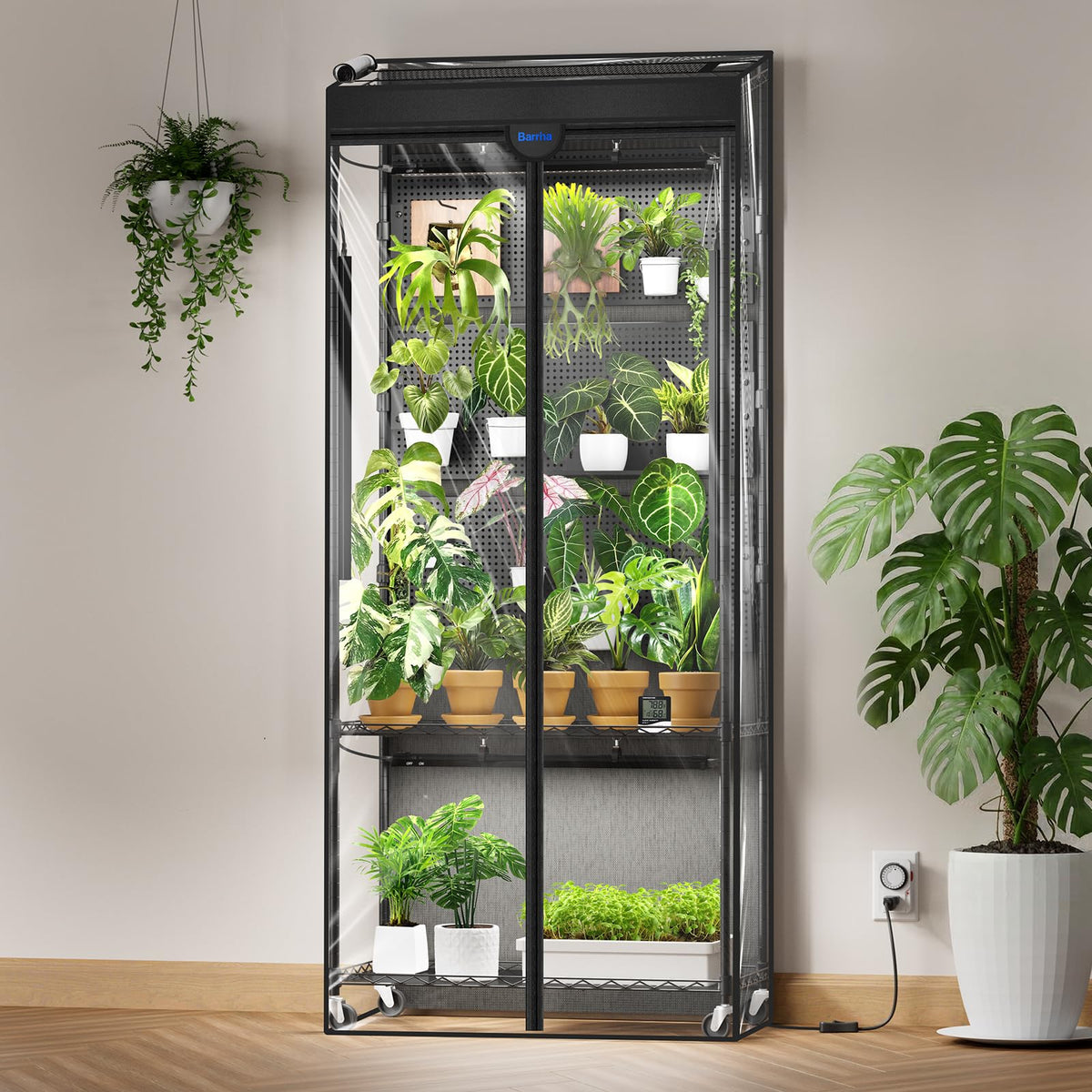 Barrina LH750 pegboard greenhouse assembly showing modular panels for customization