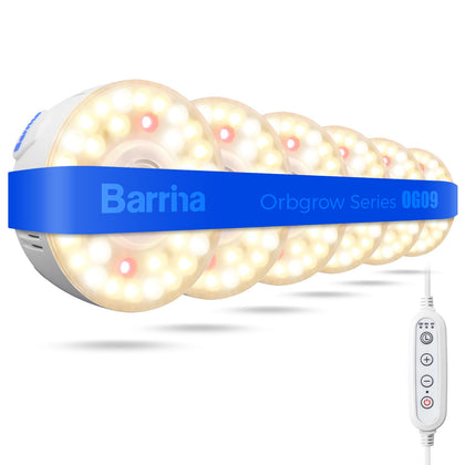 Barrina Orbgrow OG09 front view, compact puck light ideal for small indoor grow spaces