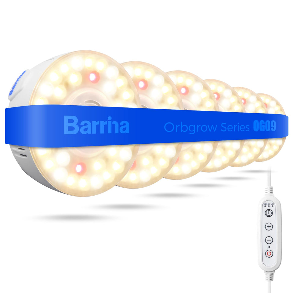 Barrina Orbgrow OG09 front view, compact puck light ideal for small indoor grow spaces