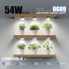 Barrina Orbgrow OG09 puck light’s 5-level dimming enables tailored growth seasons.