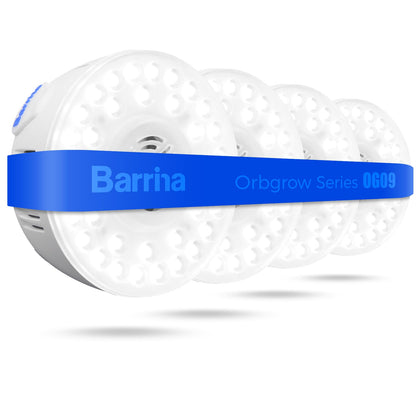 Barrina Orbgrow OG09 front view, compact puck light for shelves and herbs