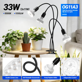 Adjustable gooseneck angle guides light precisely onto leafy greens