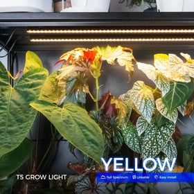 Barrina T5 grow light with black cover reduces glare and hides wiring