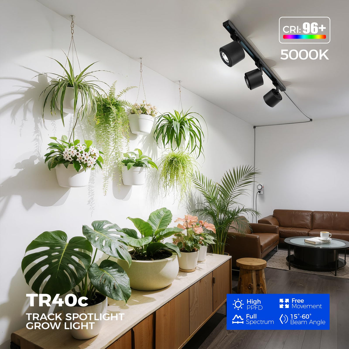 Barrina TR40c tilt 90° enables precise light targeting for seedlings.