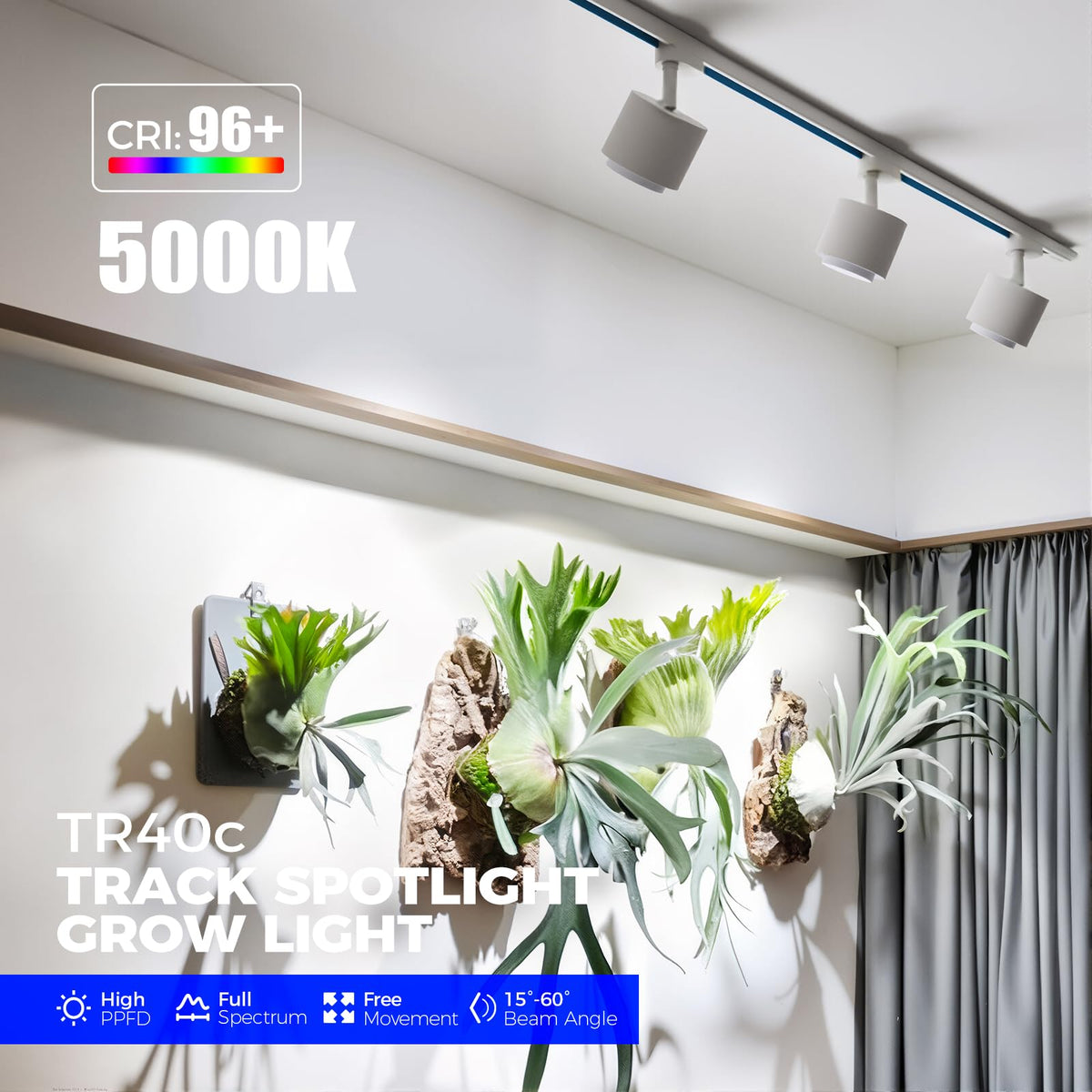 Barrina TR40c rail with 350-degree rotation enables versatile coverage across indoor plant corners