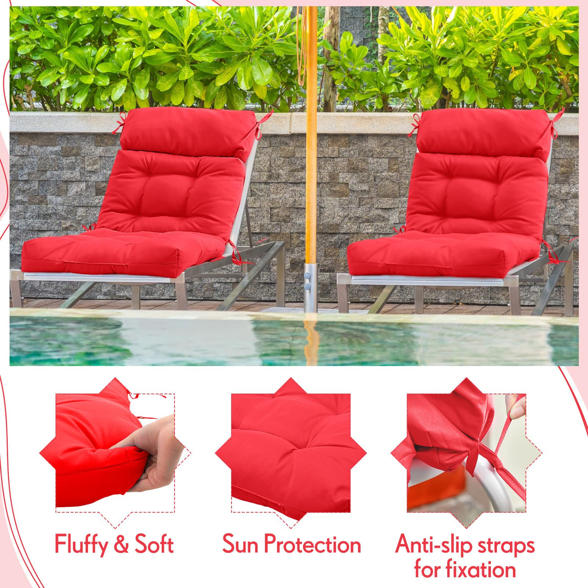 Barydat cushions with anti-slip ties securing seating