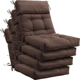 Barydat high back chair cushion in coffee offers comfortable support for outdoor lounging.