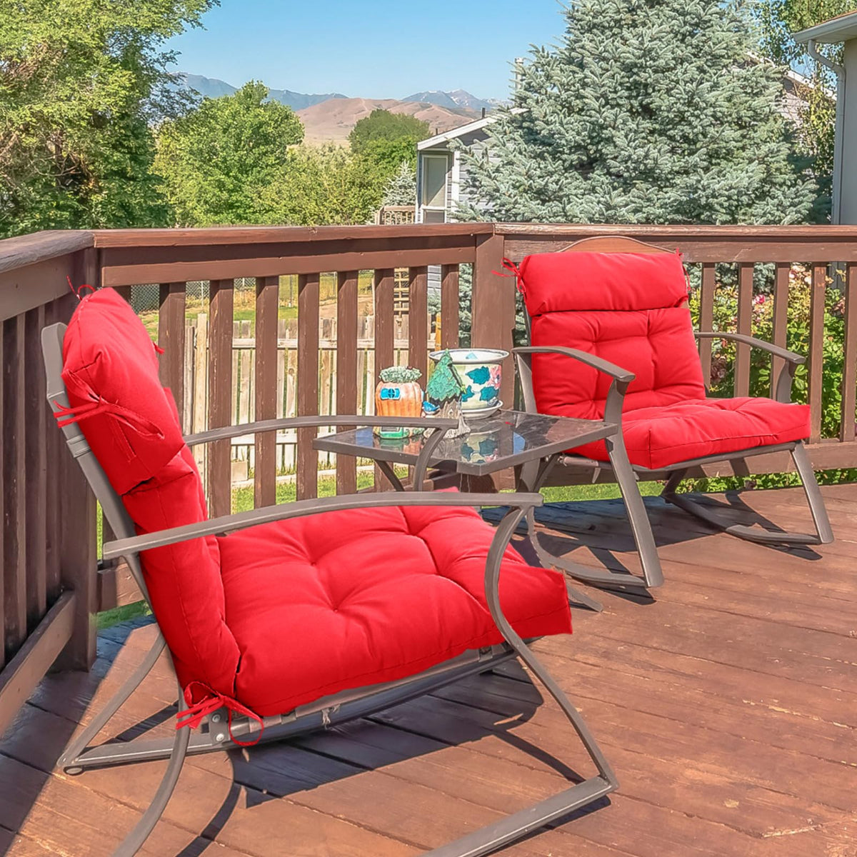 Barydat red outdoor cushions on patio chair setup