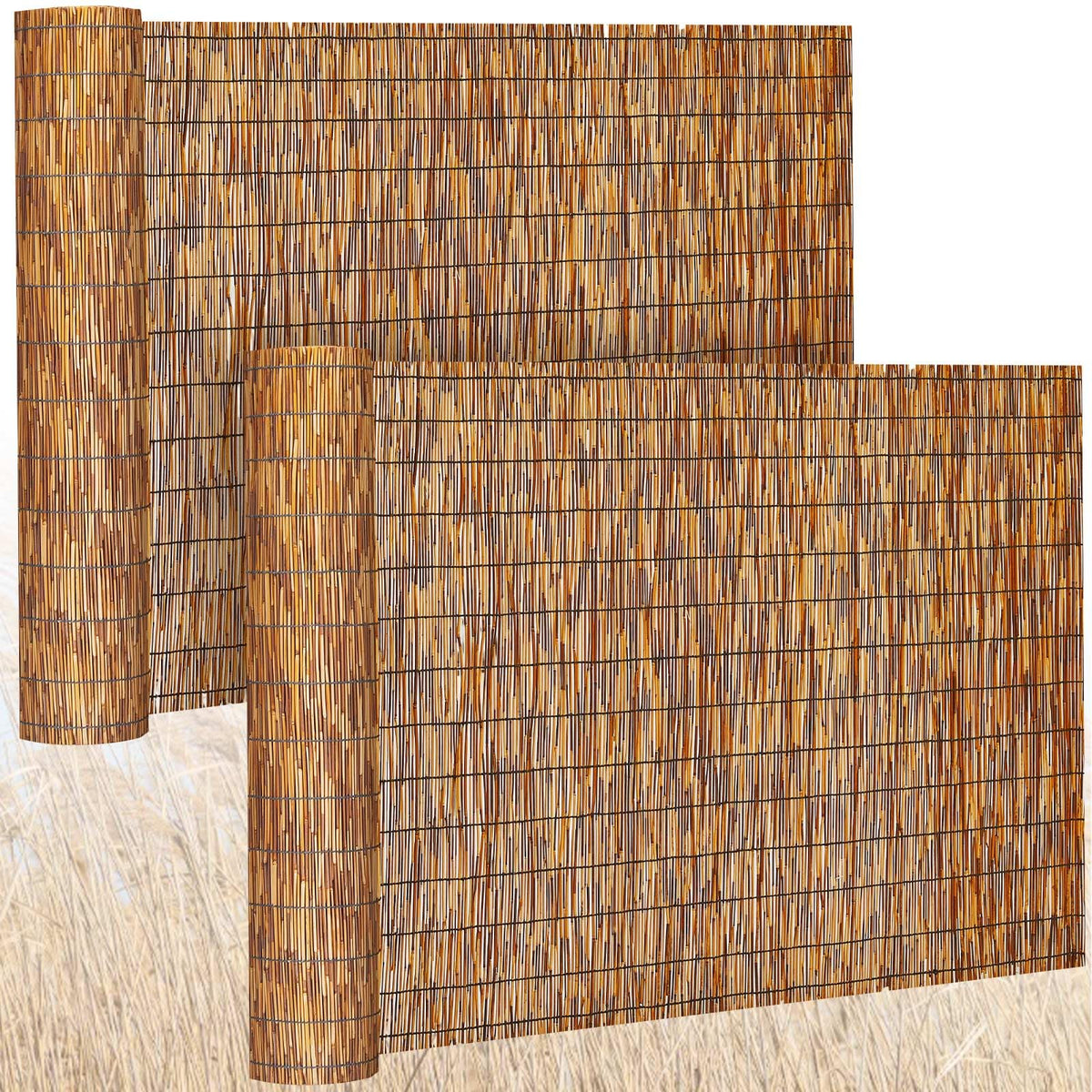Barydat reed fence roll front view shows privacy and shade for balconies.