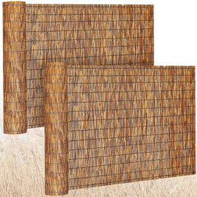 Barydat reed fence roll assembly on railing for privacy and shade.