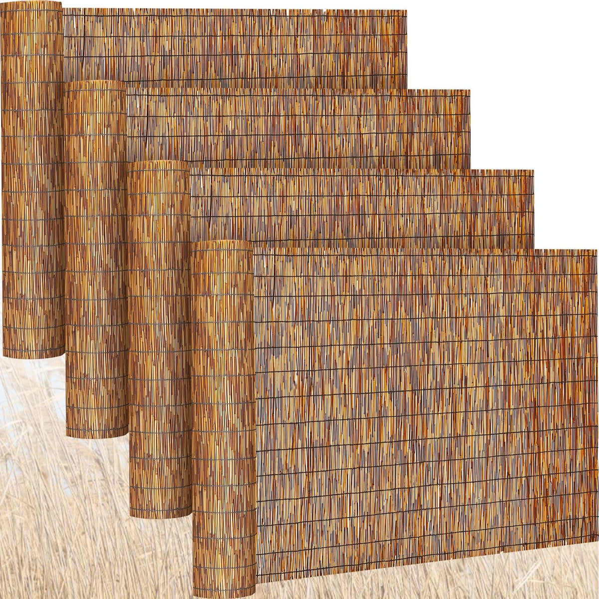 Barydat reed fence roll providing privacy and shade for balconies.